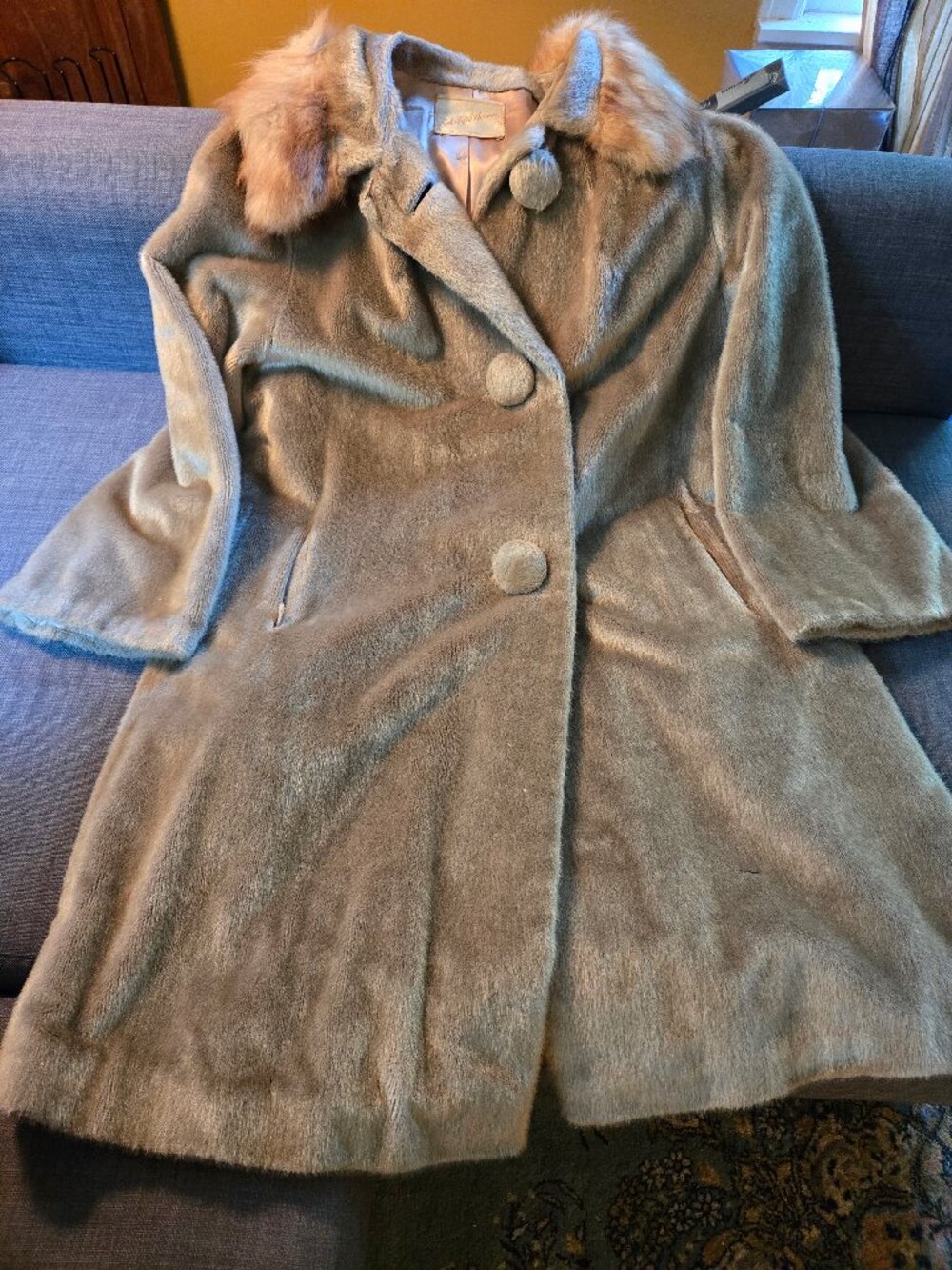 Vintage Saks Fifth Avenue Faux Fur Coat with Real Fur Collar